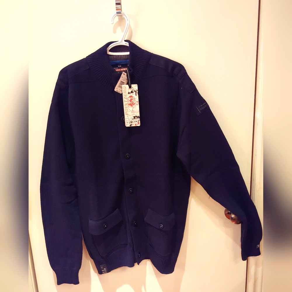 POINT ZERO black label XL elegant mens zippered sweater.